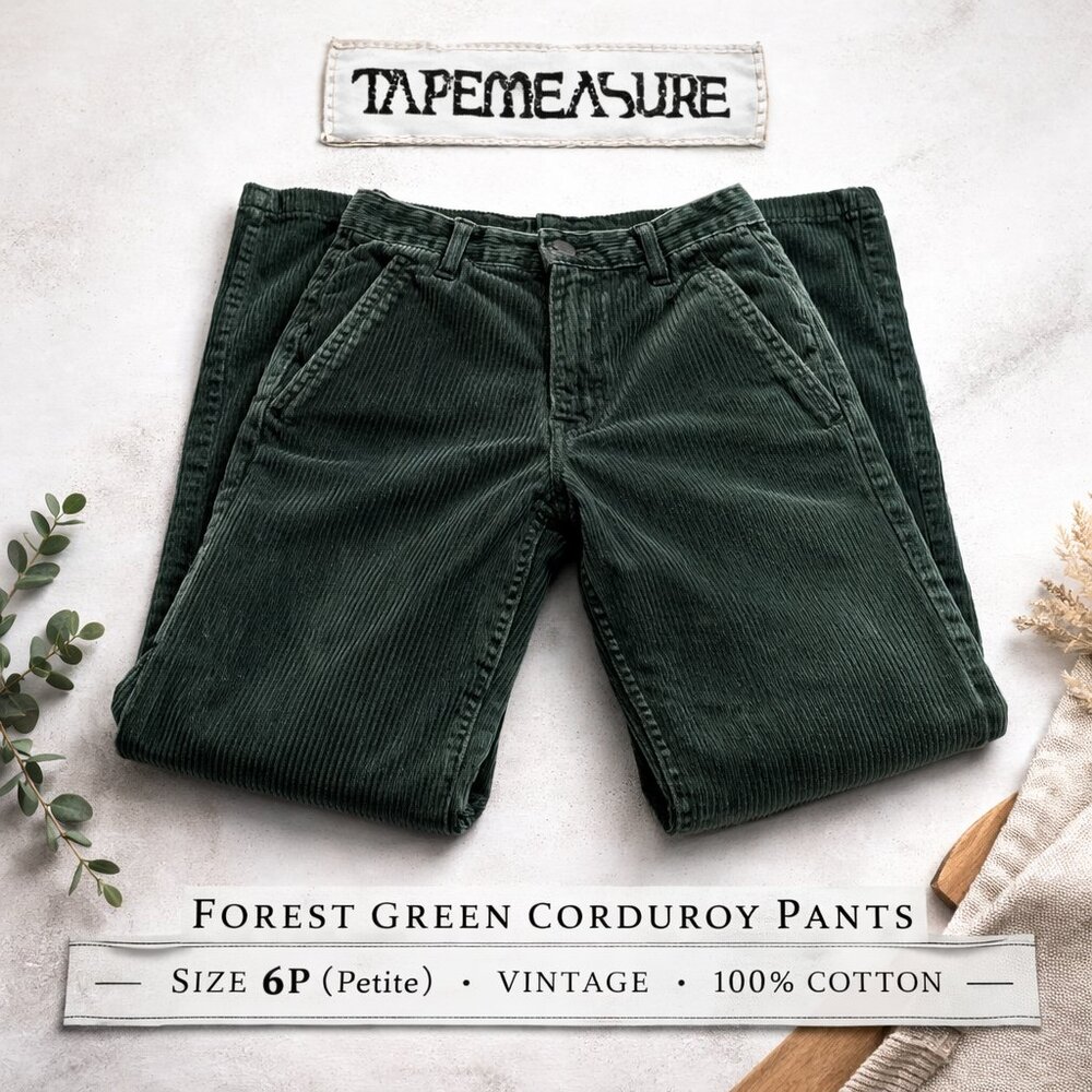 VNTG Tape Measure Forest Green Corduroy Pants- 6P